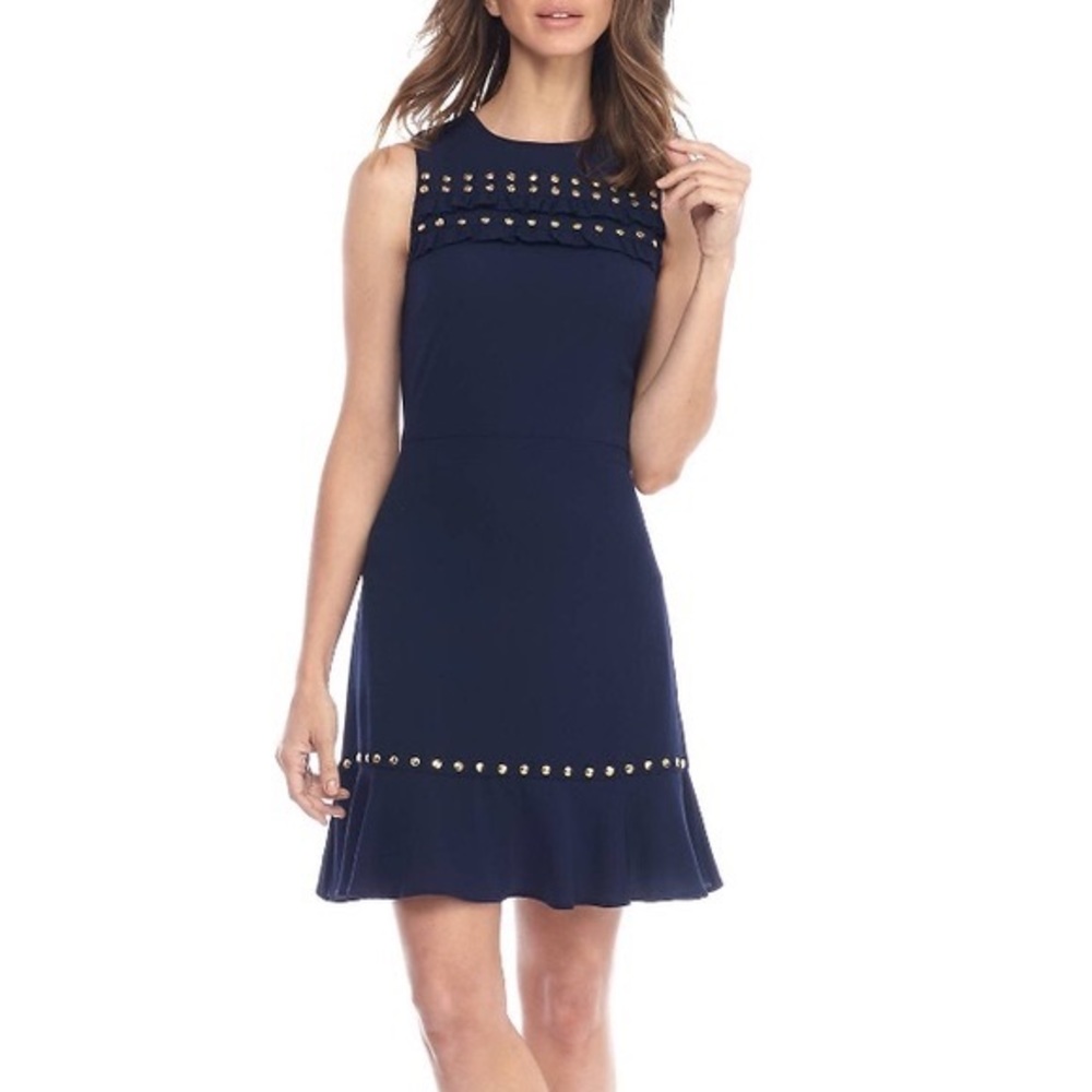 Michael Kors Sleeveless crepe dress with gold studs